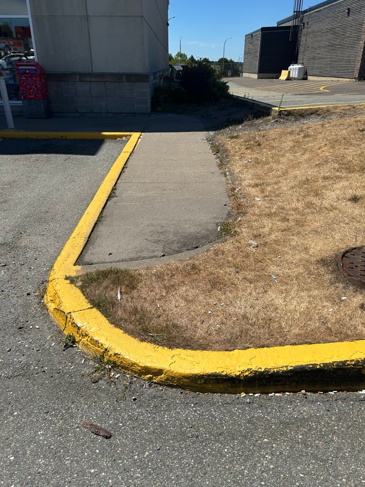 Photograph of a sidewalk that randomly ends with a sharp curb, leaving pedestrians with nowhere to safely walk 