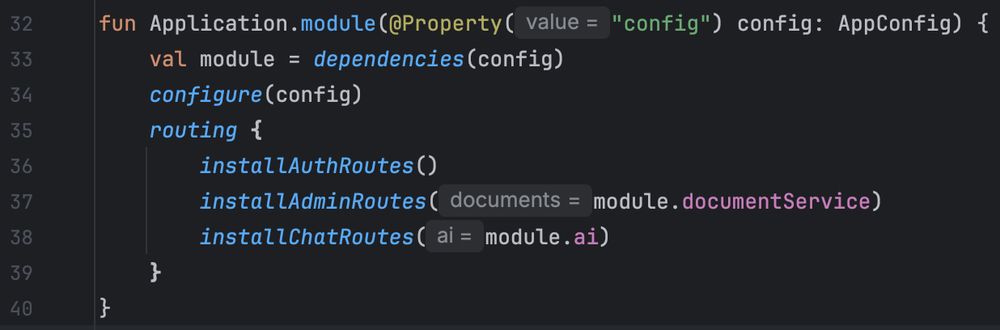 An example of Ktor DI injecting deserialised application configuration from yaml or conf format directly into a defined data class.