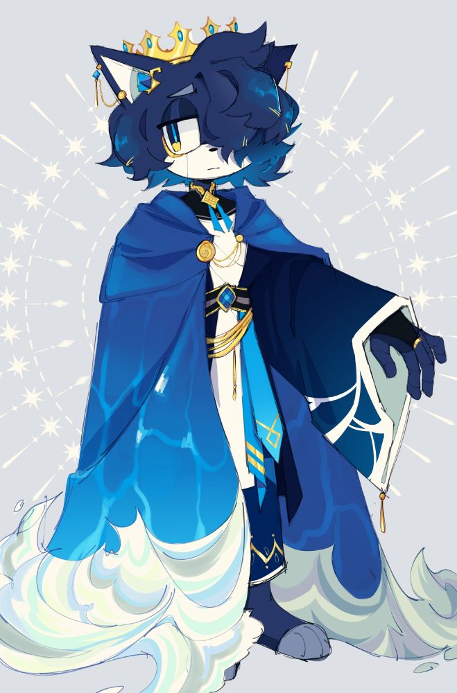 Character concept of a sonic fan character, a blue cat with royal attire and a cape made of water and seafoam.