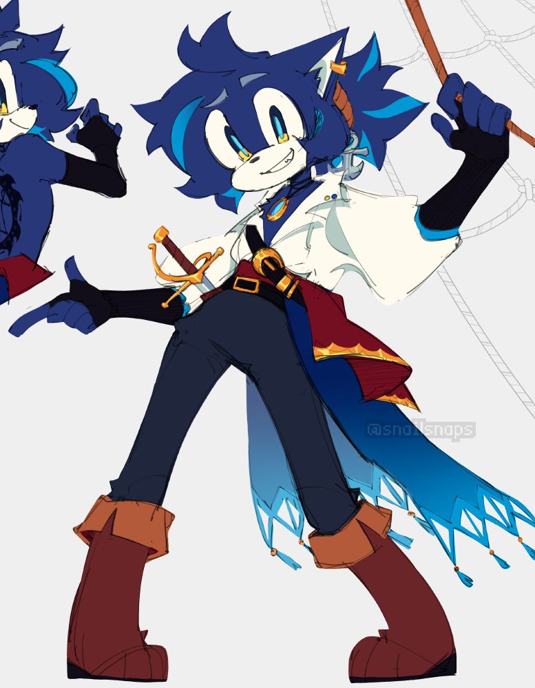 Blue cat pirate mobian OC striking a cool pose