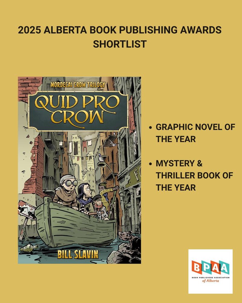 The cover for Quid Pro Crow and the logo for the BPAA on a mustard coloured background. 