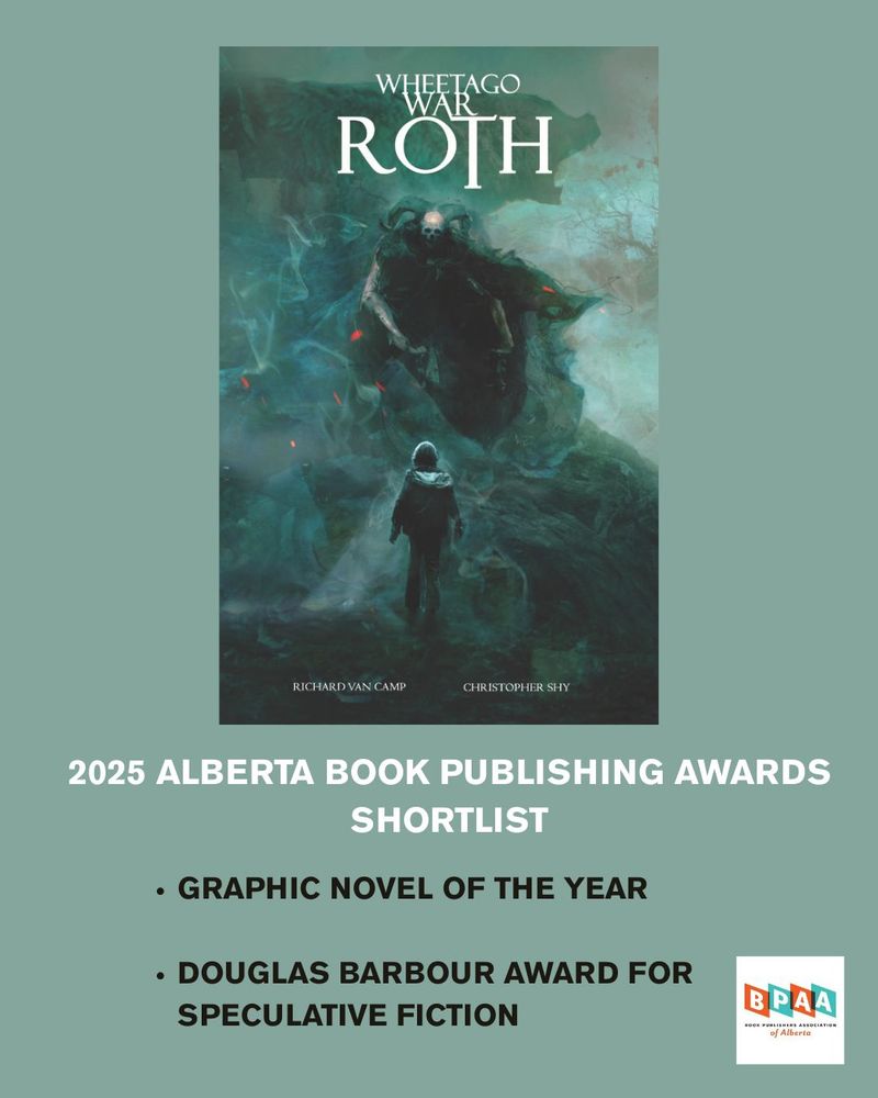The cover for Wheetago War Roth, featuring the monstrous Roth towering over the young boy. Ethereal green mist swirls around them.