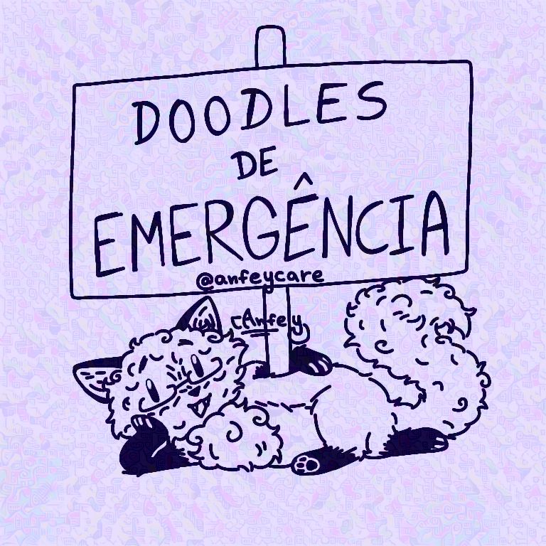 doodle digital num estilo cartoon de Safey, minhe mascote-sona, uma criatura metamorfa que aqui tem uma aparência de ume pequene rapose de pêlos cacheados e óculos retangulares de cantos arredondados. elu está deitade pro lado direito, com a cabeça levantada apoiada na pata direita, com a cauda levemente levantada e levemente esticada fazendo um leve formato de S, com um pequeno sorrisinho engraçadinho triangular, olhando pro ponto de vista, com a pata traseira esquerda relaxada jogada na frente do corpo, mostrando as almofadinhas da pata, e a outra pata traseira esticada na frente da cauda, e, atrás delu, encaixada entre o "braço" e "antebraço" da pata dianteira esquerda que está descansando no corpo, elu está segurando uma placa que diz "doodles de emergência" com todas as letras em maiúsculo

a pose delu é "sensual" num tom engraçadinho/de piada/humorístico/cômico, sendo ao mesmo tempo uma pose relaxada/preguiçosa

não tem nada de fundo, e apesar de ser praticamente em preto e branco, as cores das linhas escuras e fundo claro são puxadas pra um tom de azul escuro e um de azul claro, respectivamente

(e tem um tipo de filtro anti-I.A no doodle)