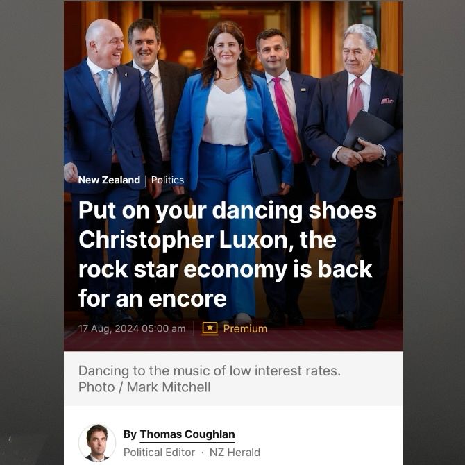 Thomas Coughlan NZ Herald editor Aug 2024 claims ‘rock star economy is back’