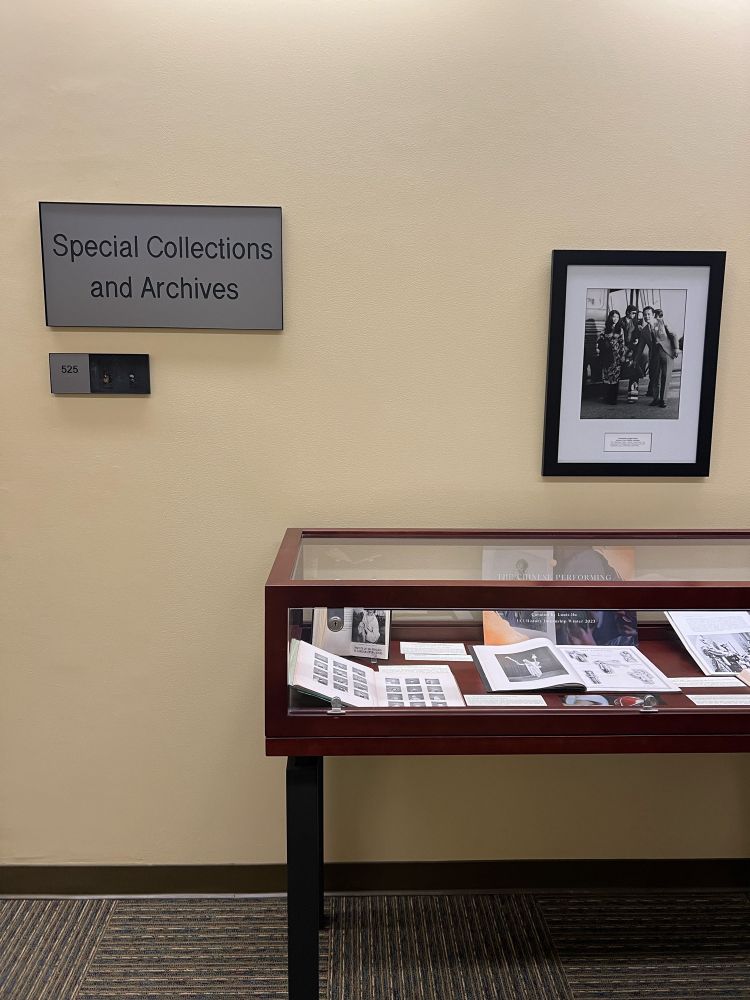 Special Collections and Archives entrance, with an exhibit case.