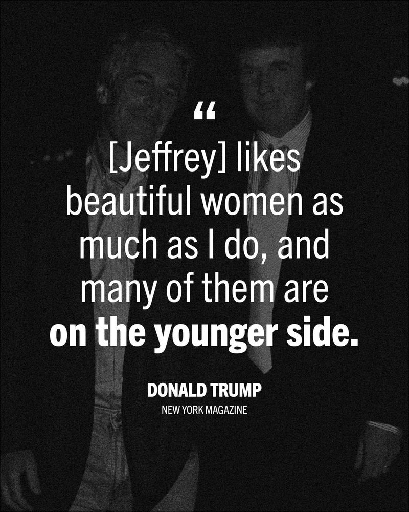 Graphic featuring an image of Donald Trump and Jeffrey Epstein with the following text: 