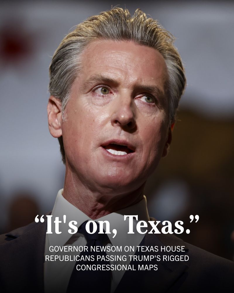 Graphic featuring Governor Gavin Newsom with overlaying text: 