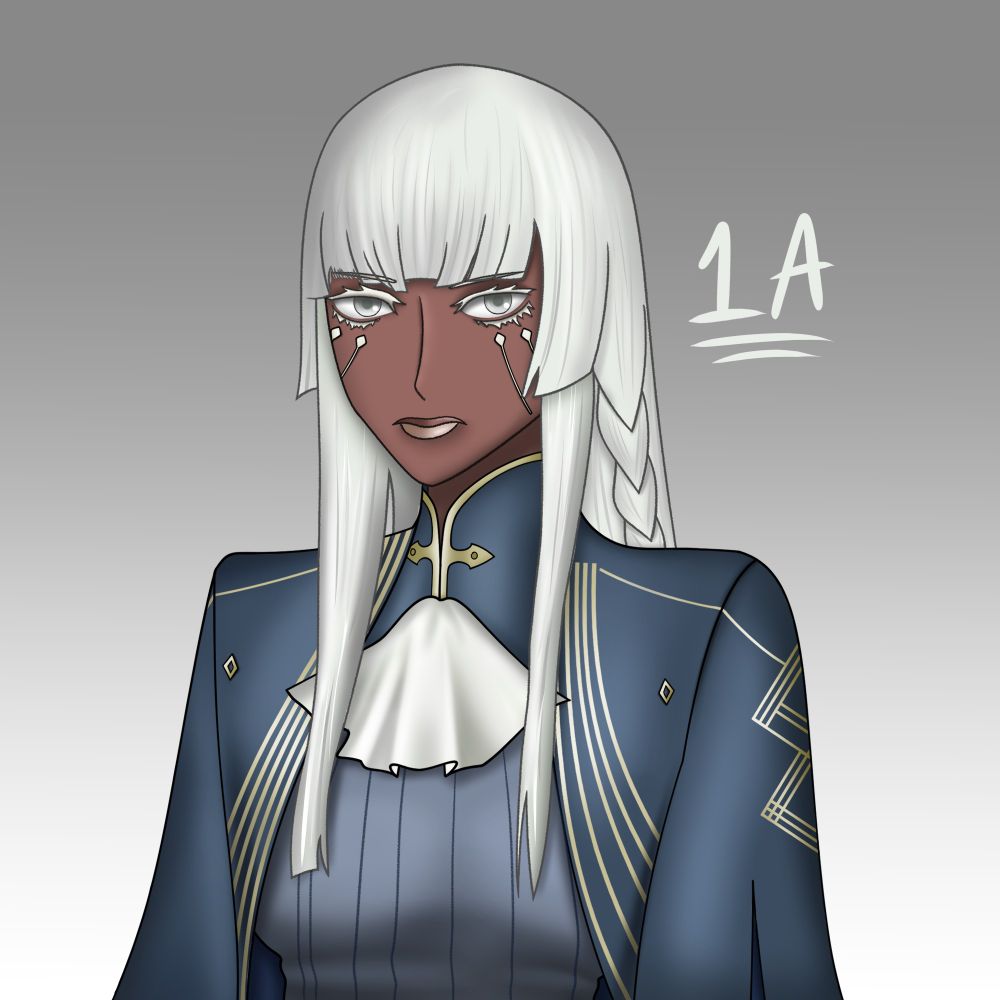 A bust shot of Brigitta Lycaon from Metaphor: ReFantazio. She is looking at the viewer with a stern look