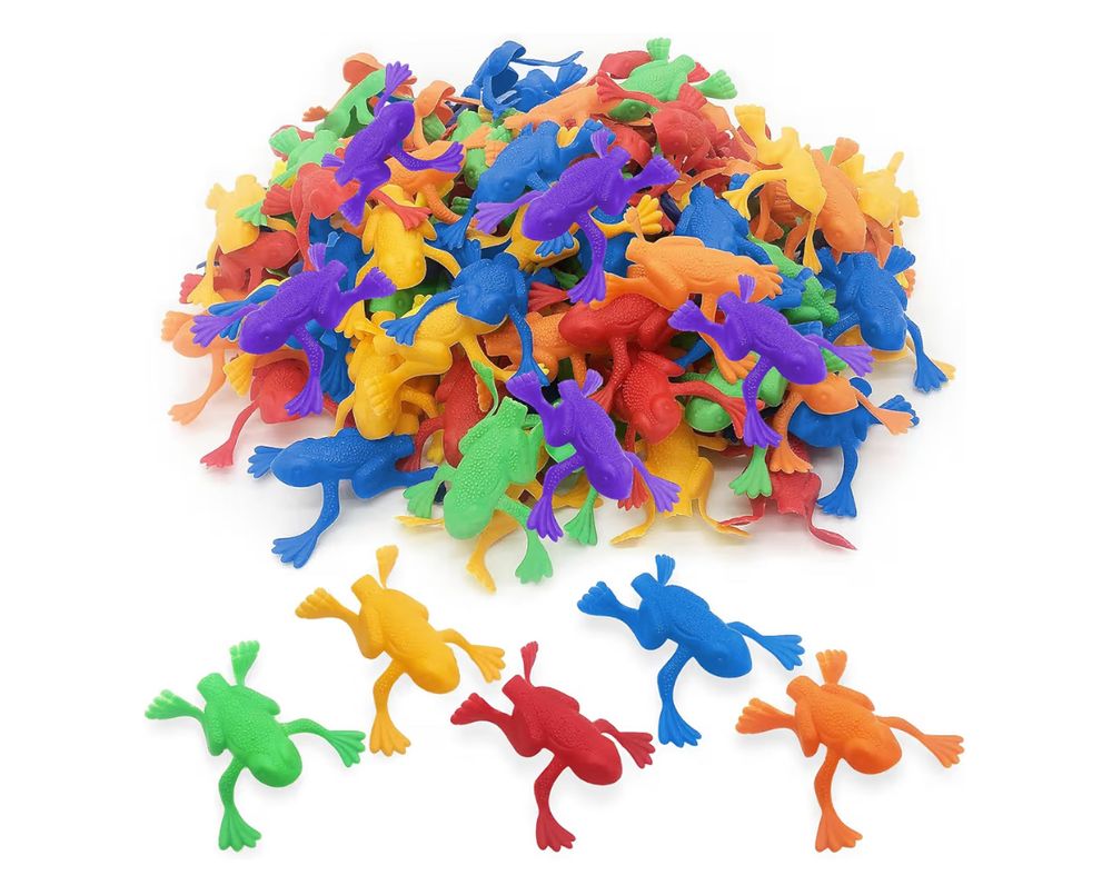 Multi colored plastic jumping frogs 