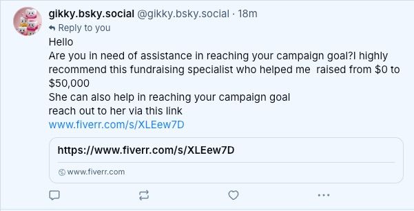 screen capture of a post from a Bluesky account that deserves to be blocked. name is g i k k y dot bsky dot social