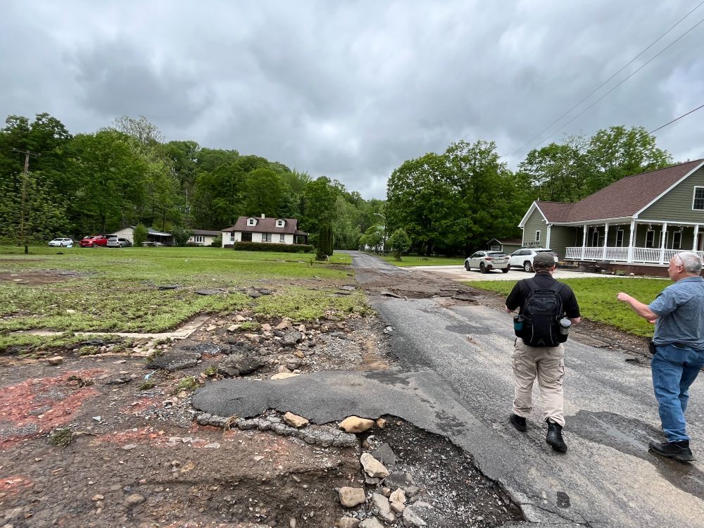 Damage assessment team surveying damage from flooding in western Maryland.