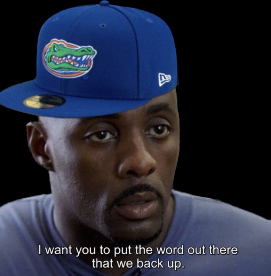 Idis Elba in gator gear saying we back up as stringer bell