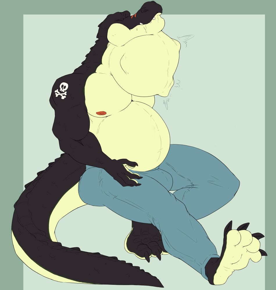 Zavok swallowing his prey, forming a large throat bulge as they descend his gullet. 