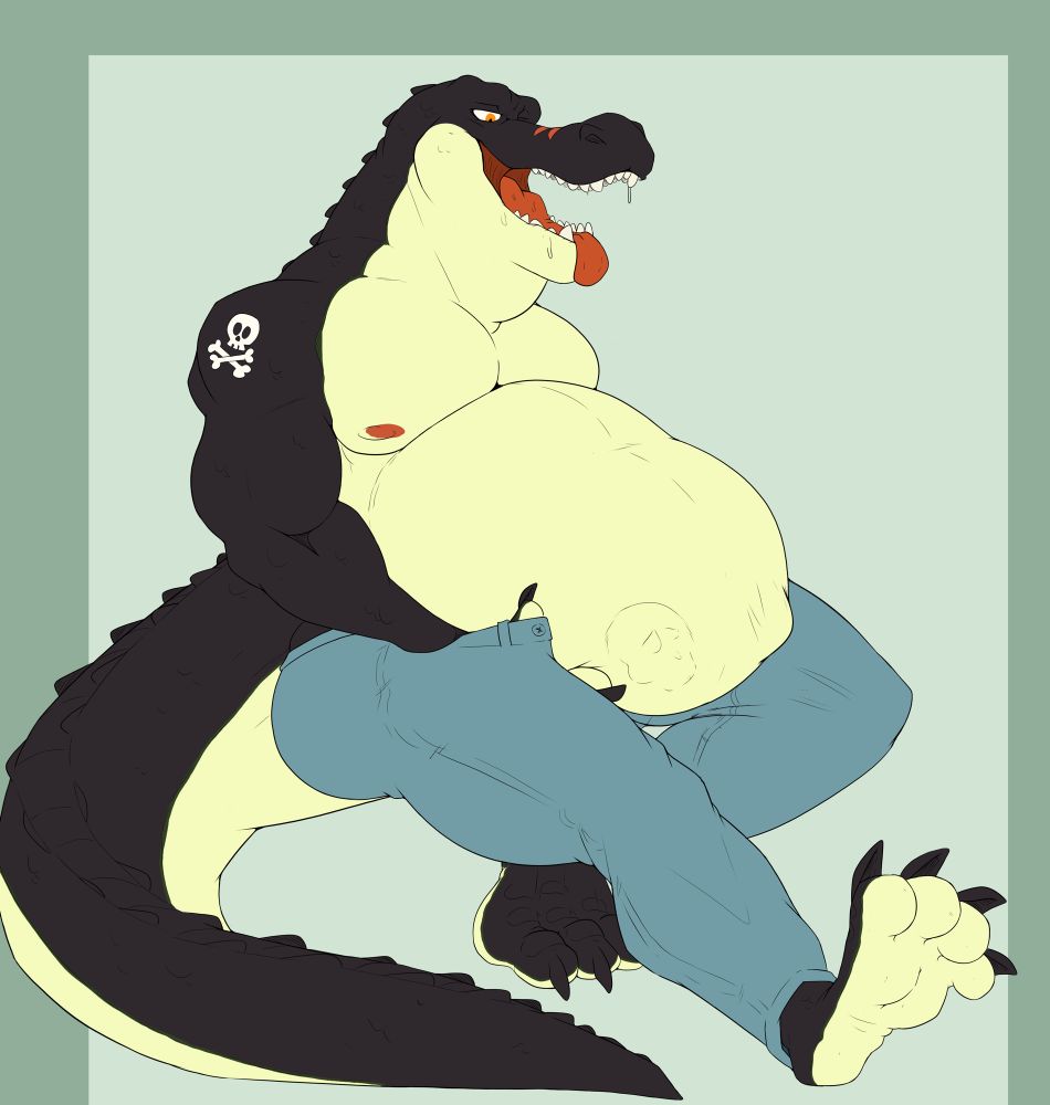 Zavok feeling the weight of his former prey’s remains sagging his gut, his body notably thicker after digesting his meal. 