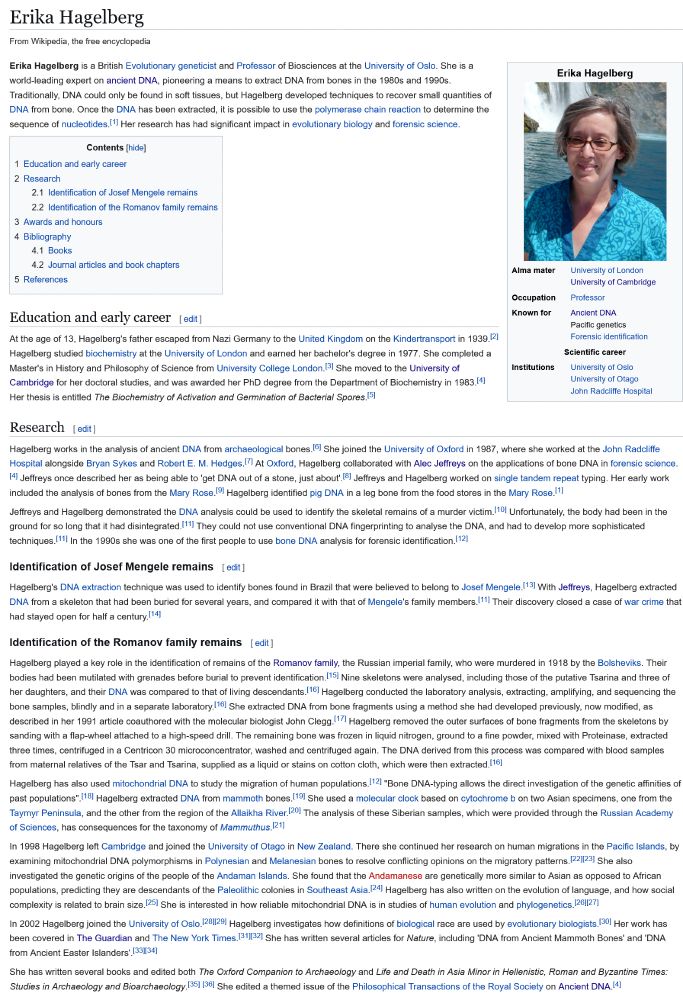 Wikipedia page for Erika Hagelberg
