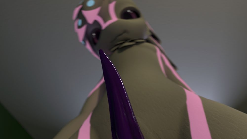 A white Avali with pink markings stares down at you from above, their tapered cock looming above your head