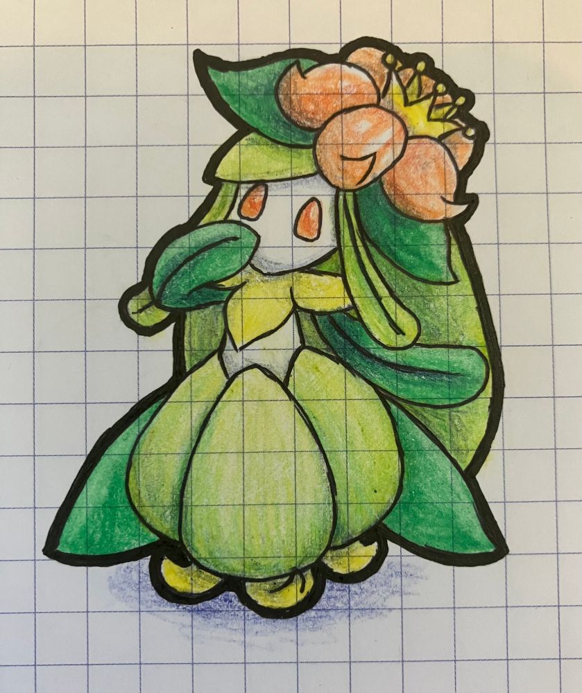 A pen and colored pencil drawing the  Pokémon Lilligant on graph paper