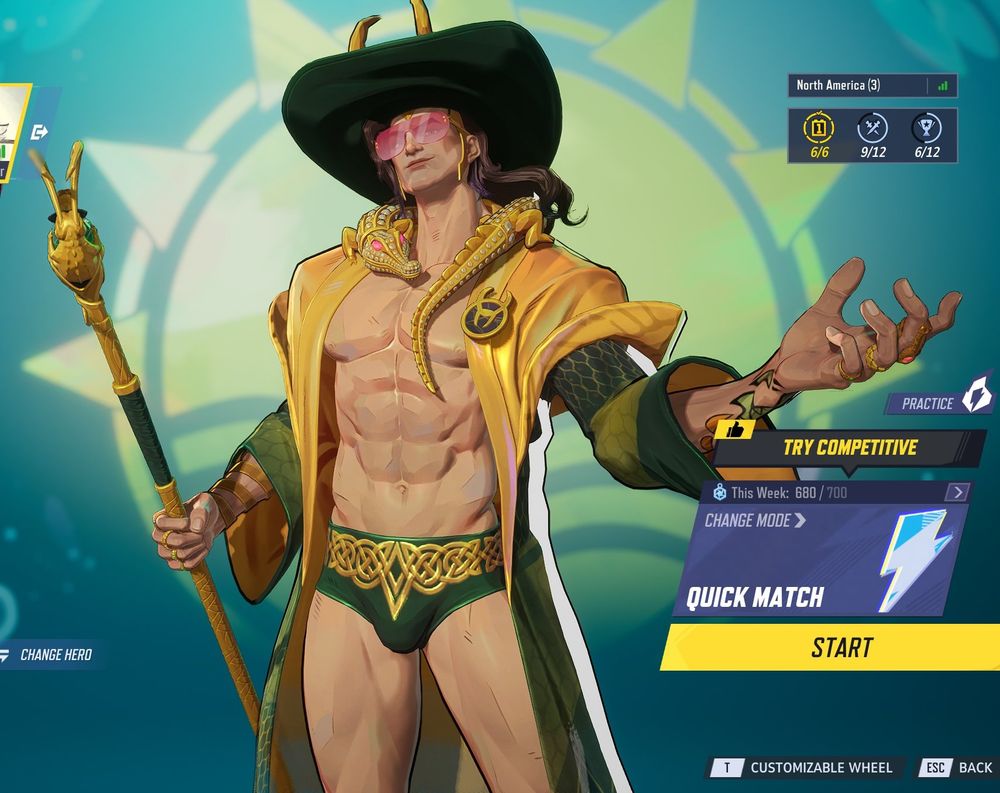 a screenshot of loki laufeyson from marvel rivals on the game’s play screen, with his summer skin applied.