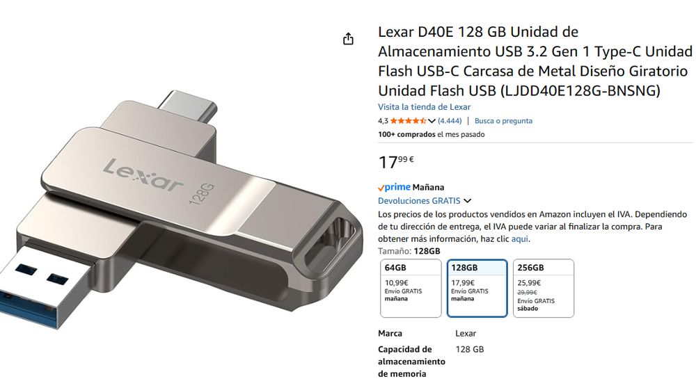 Disco duro Lexar 128 GB 18€