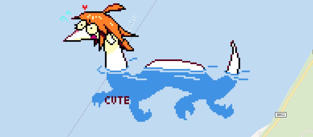Ingrid, red, scotland,loch ness,drakegrid,wplace,pixelart,