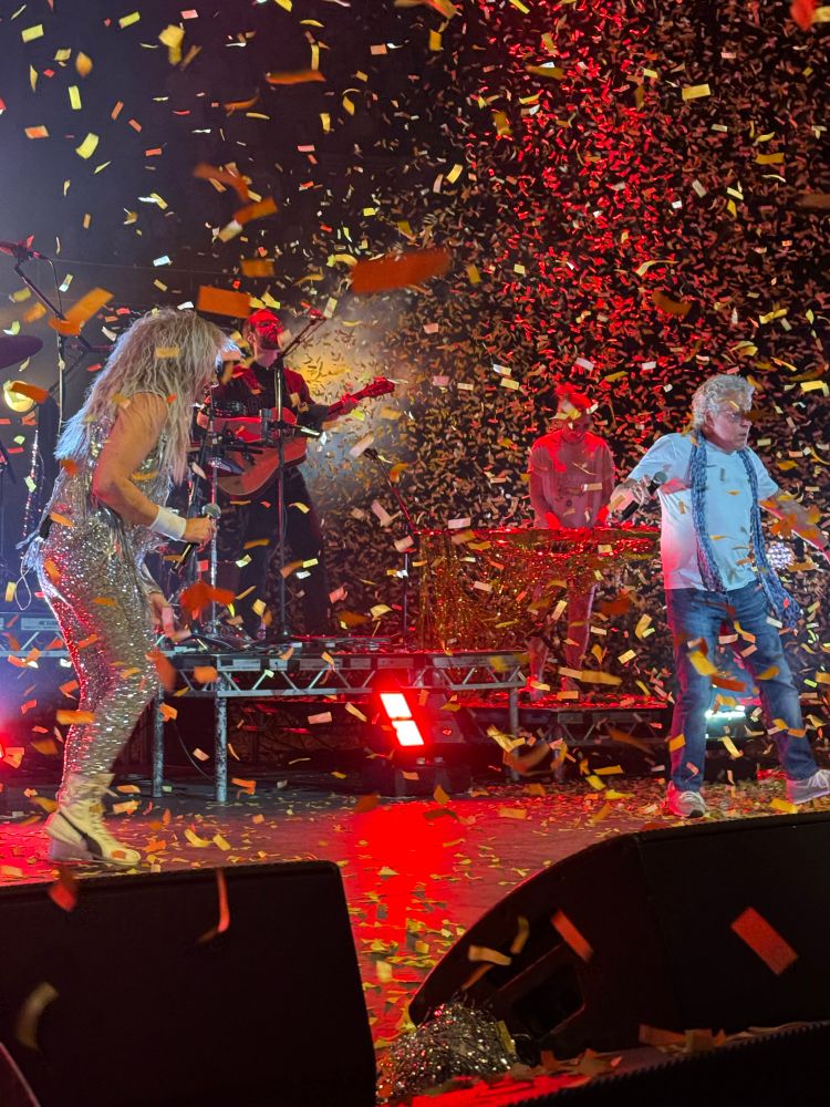 KT and Roger Daltrey in a cloud of confetti performing “Won’t Get Fooled Again” by The Who