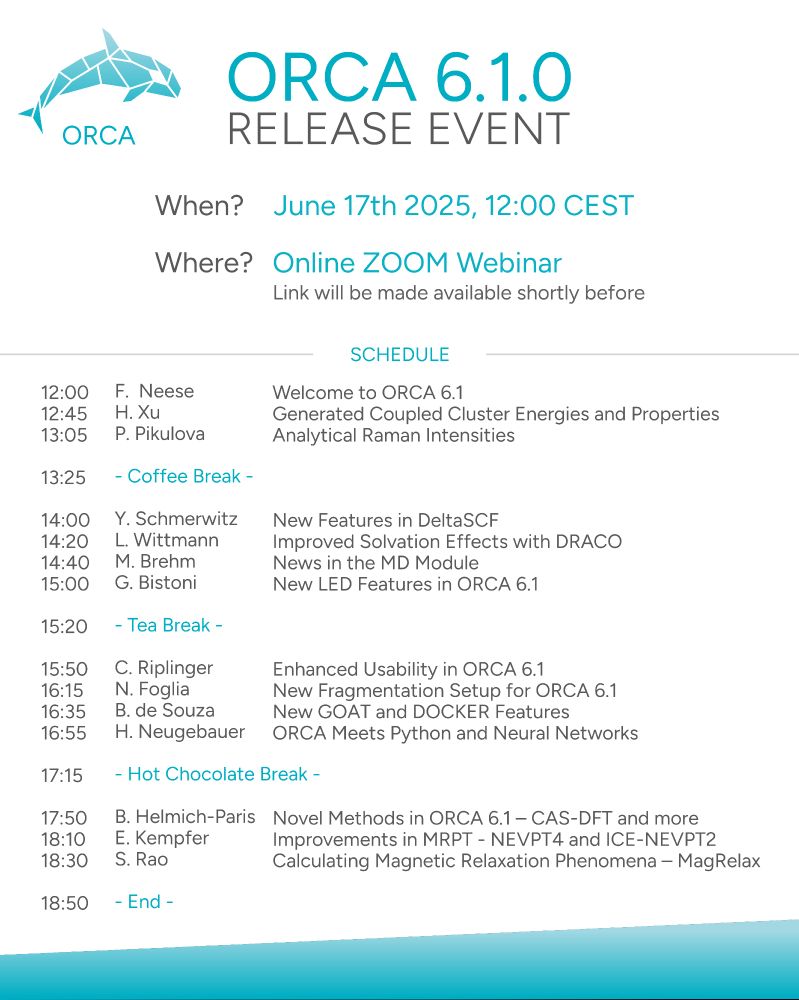 ORCA 6.1 release event on June 17th 2025. Online ZOOM webinar.