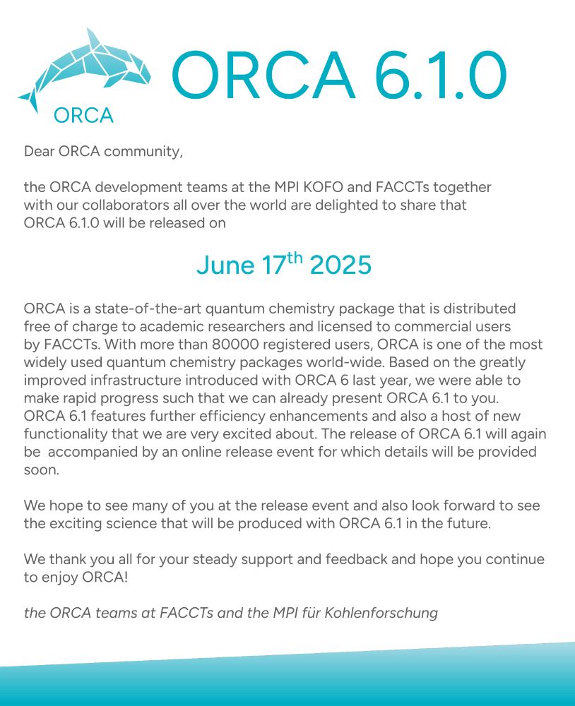 ORCA 6.1.0 release on 17 June 2025!