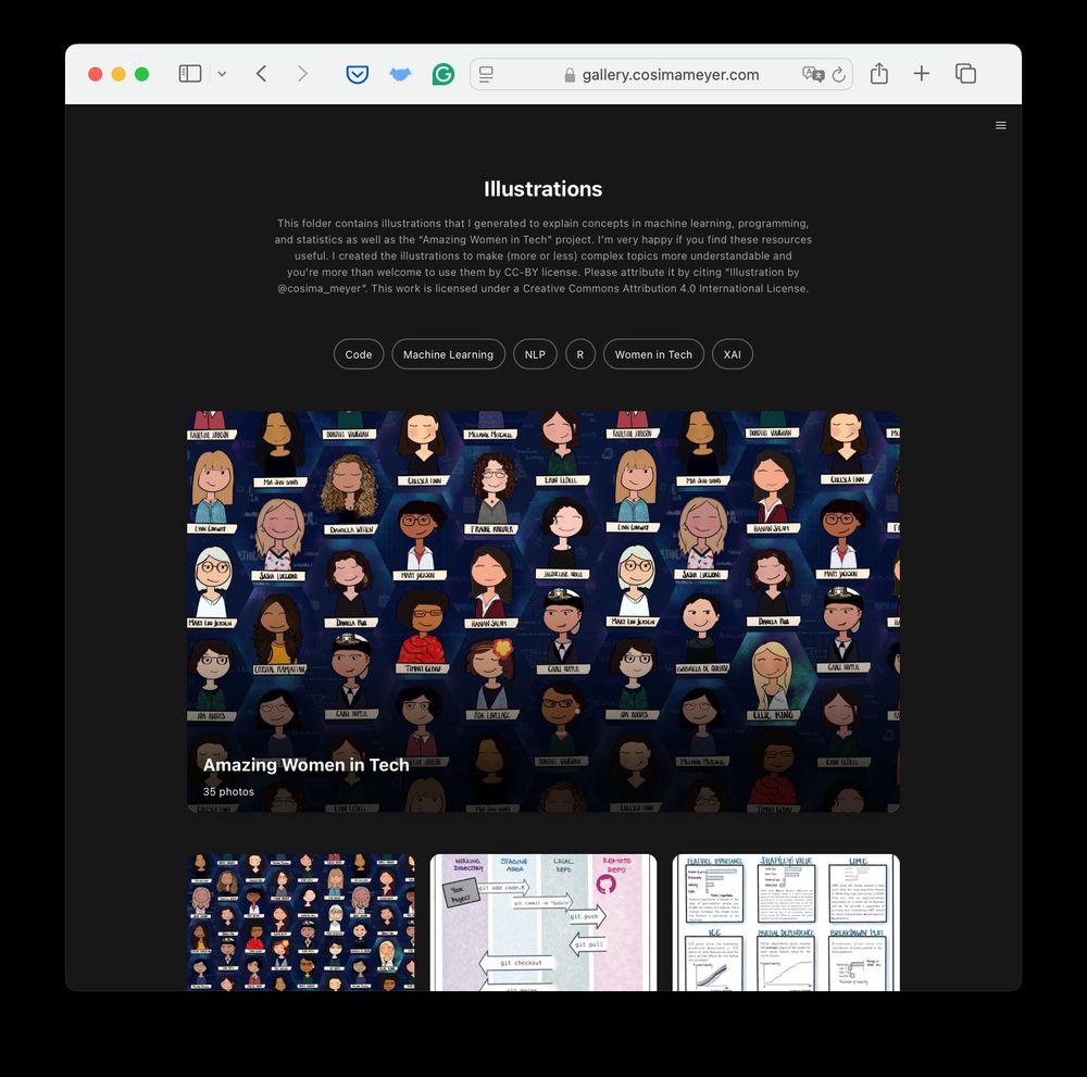 Screenshot of the Illustrations Gallery website showing a preview on “Amazing Women in Tech”. It shows hexagon tiles with small portraits of different amazing women in tech.