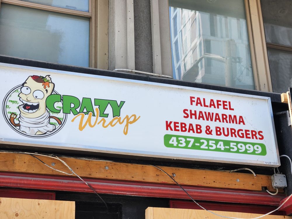 Crazy Wrap in Toronto featuring mentally ill Shawarma in a straight jacket 