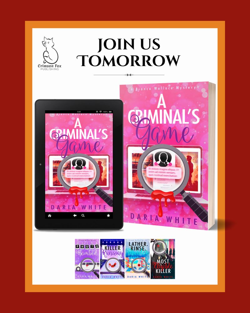 “Join Us Tomorrow” banner with the same layout and A Criminal’s Game cover.
