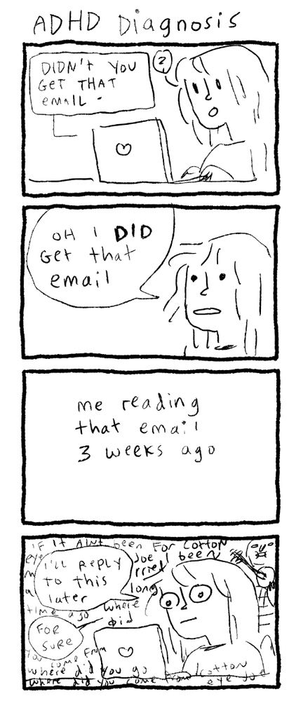 A comic about being unable to answer emails on time ever lol 