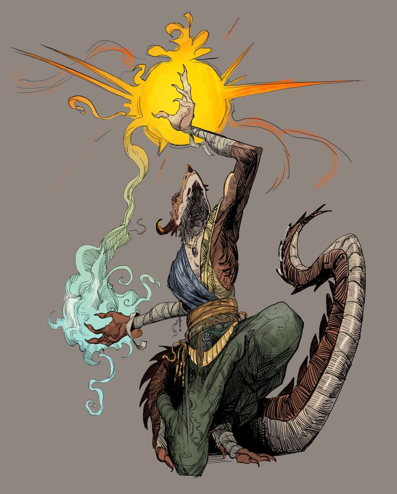 dragonborn sorcerer casting a spell