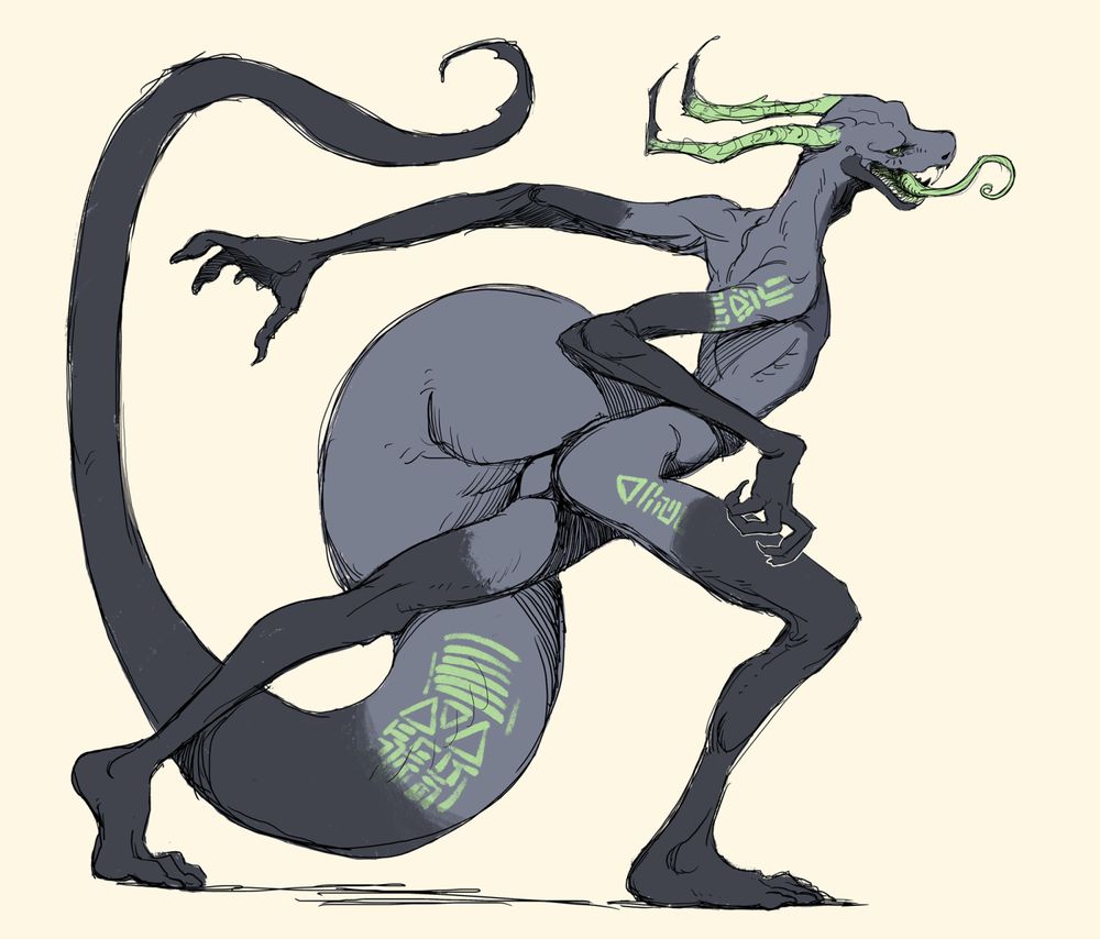 anthro dragon with green runes on the body