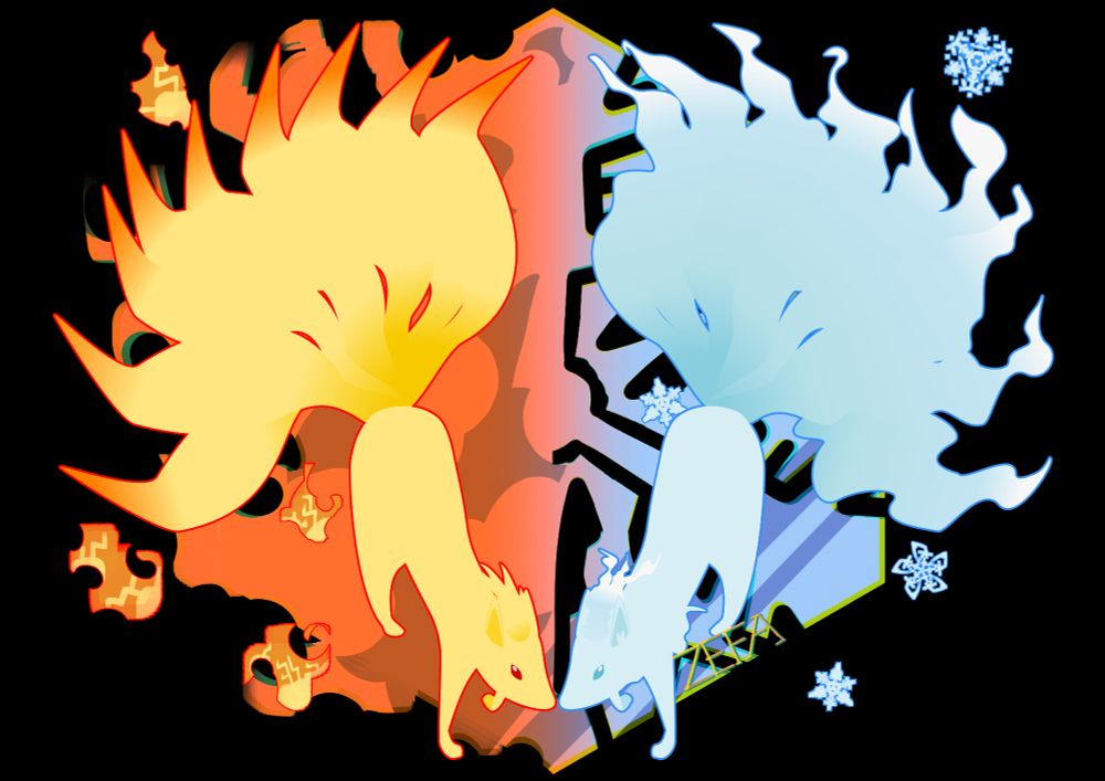 Art depicting the Pokemon Ninetales and it's Alolan counterpart.