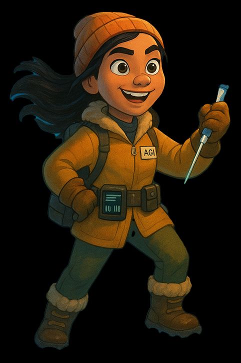 a superhero cartoon of a student holding a pipette and dressed for the winter