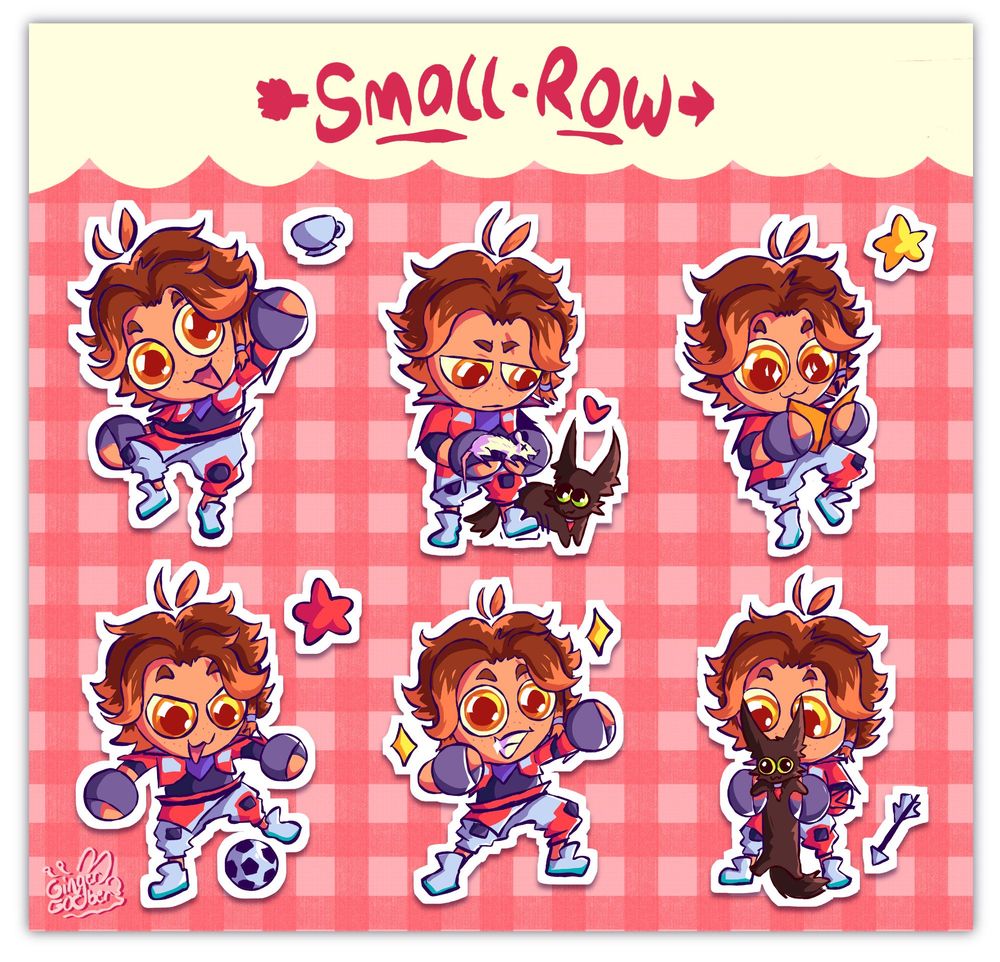 A collection of chibi Sparrow arts arranged to look like a sticker sheet with smaller elements included as well!