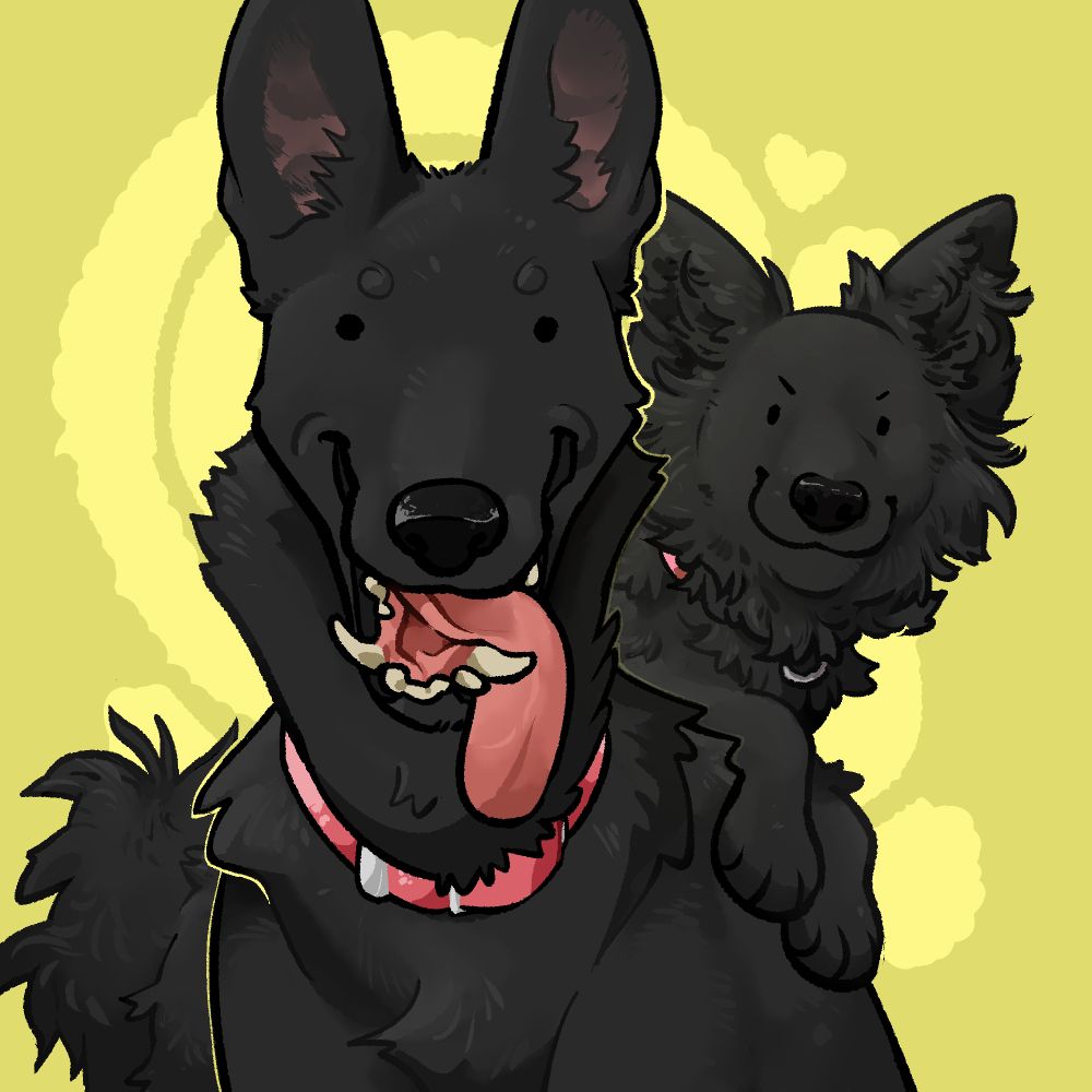 Pet portrait + icon example combined, tho you can get either/or! Both are $50