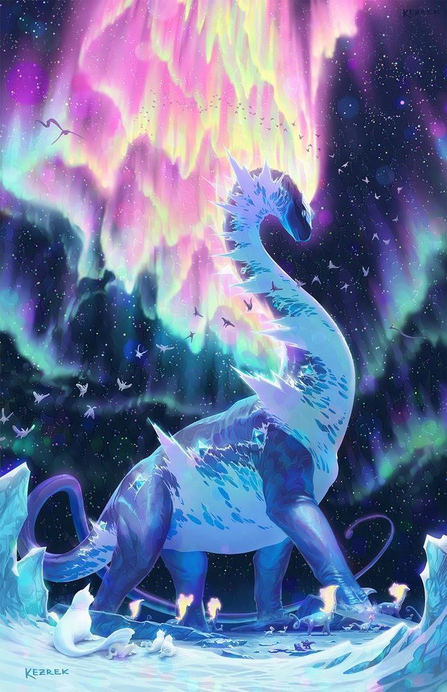Gigantic aurora Pokemon in a nostalgic nighttime dreamscape of ice and sparkling stars. There are 12 kinds of creatures in this illustration - some obvious, others well hidden. Can you find 'em all?