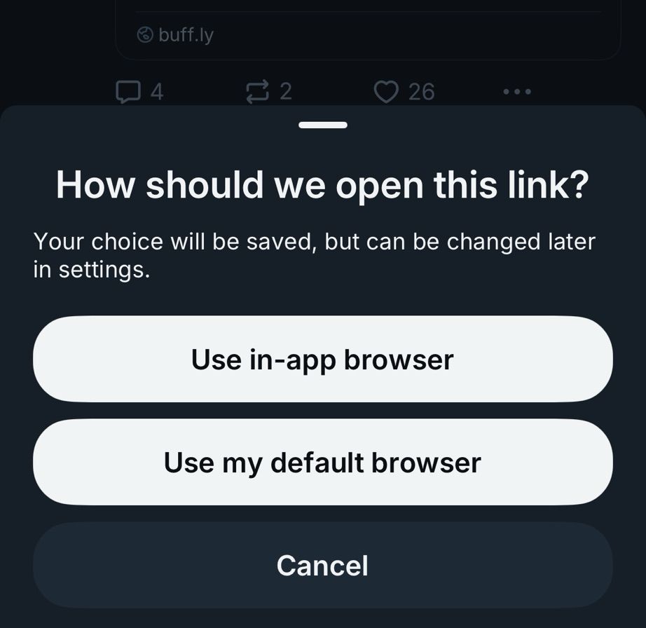 In app browser vs default browser setting option