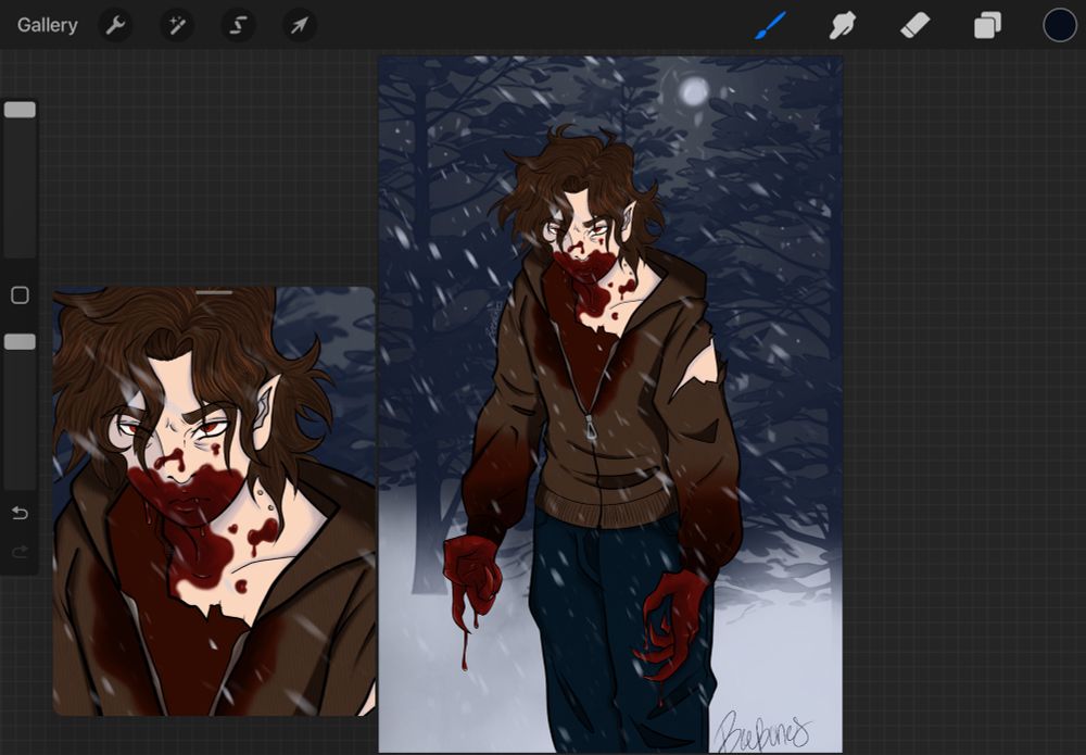 The picture of William in the snowy forest 