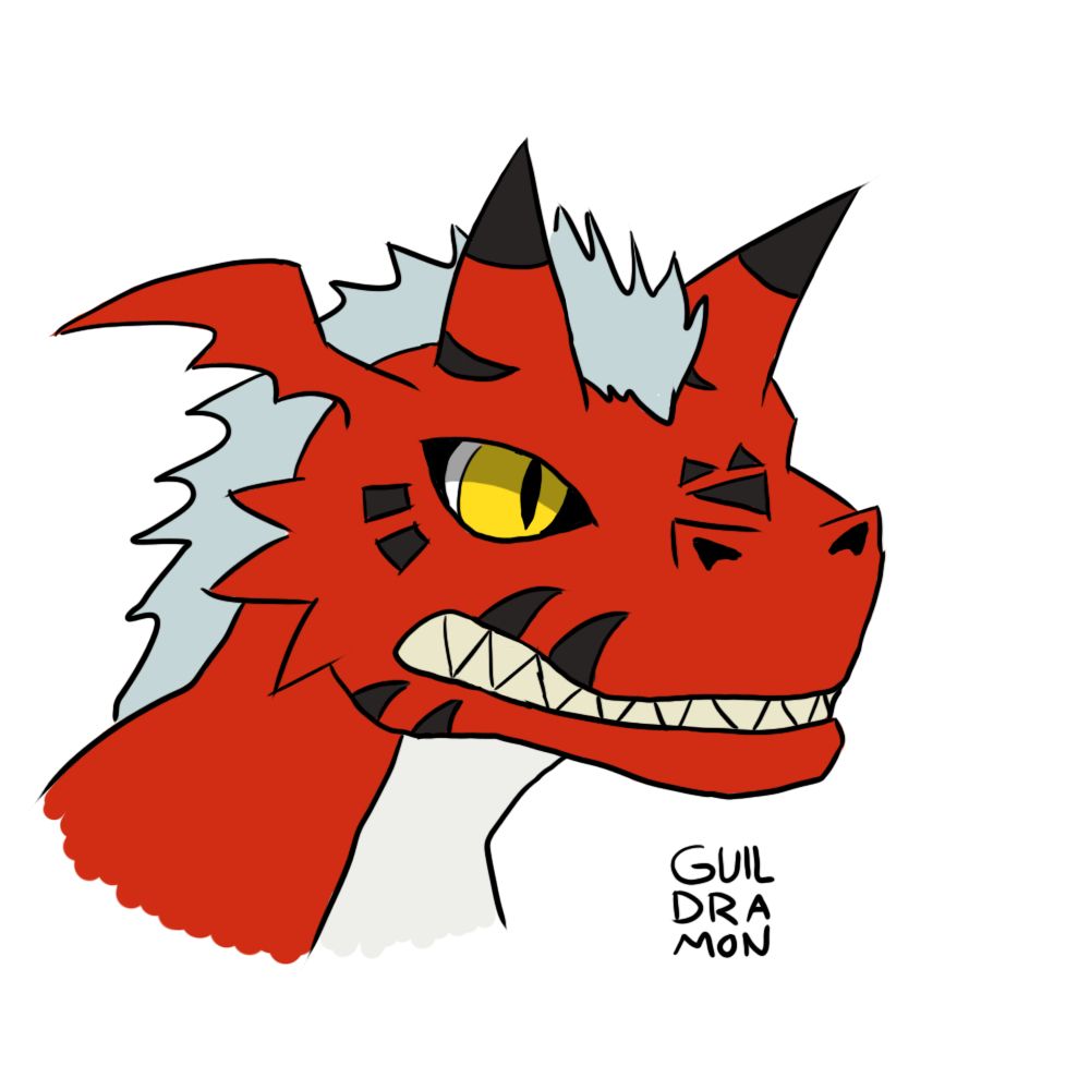 Digital drawing of Growlmon from Digimon, snarling and looking angry