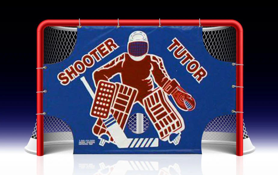 Pic of a "Shooter Tutor." It's a big sheet that you connect to the left and right post, and the crossbar, or a hockey goal. There are gaps in the sheet at the four corners, and the bottom to simulate a "five hole".