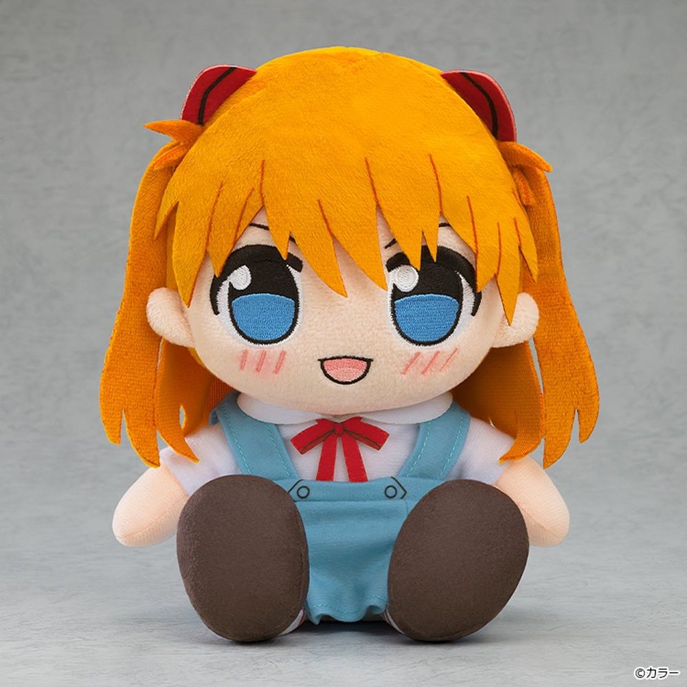 asuka langley as a chibi plush doll. she is wearing her school uniform.