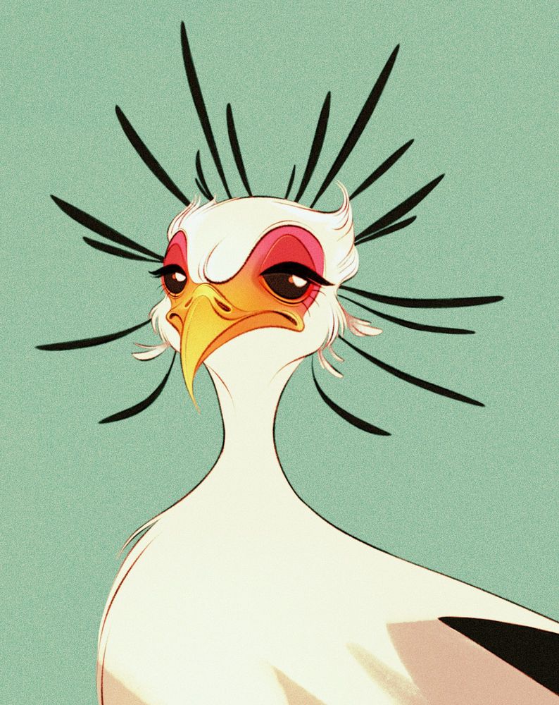 Drawing of a secretary bird looking judgmental. 
