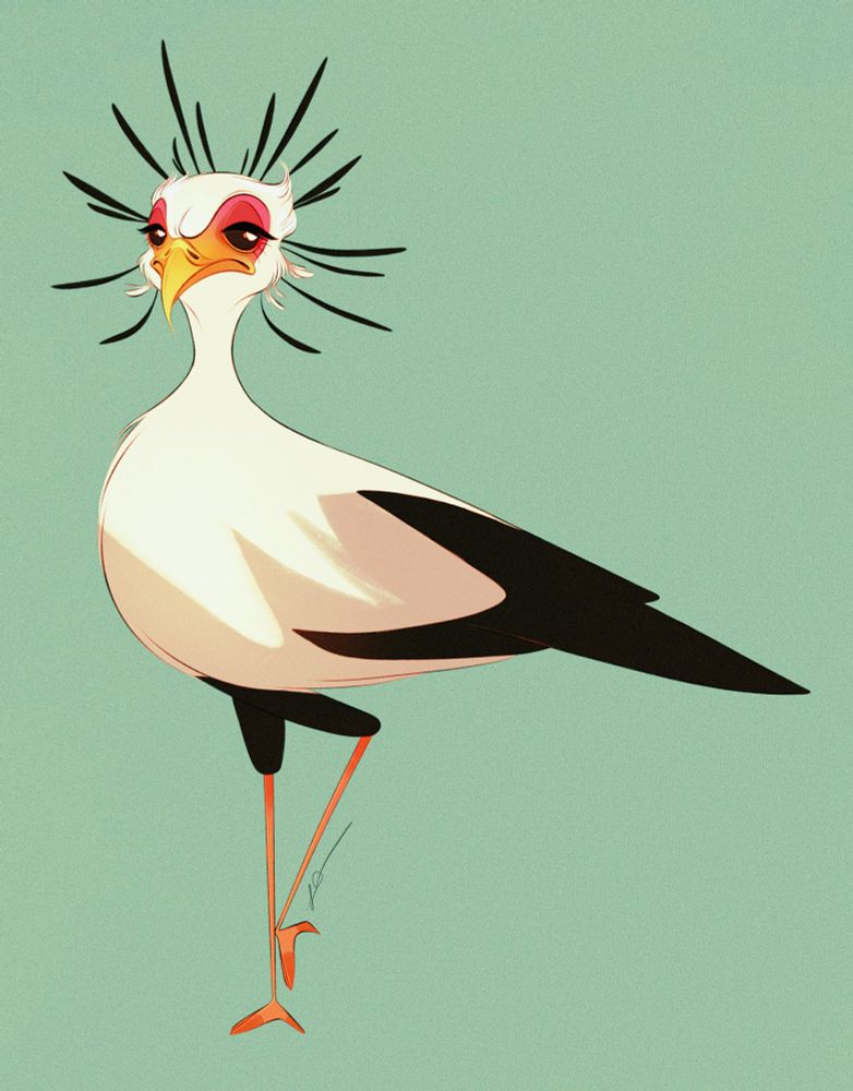 Drawing of a secretary bird looking judgmental. 