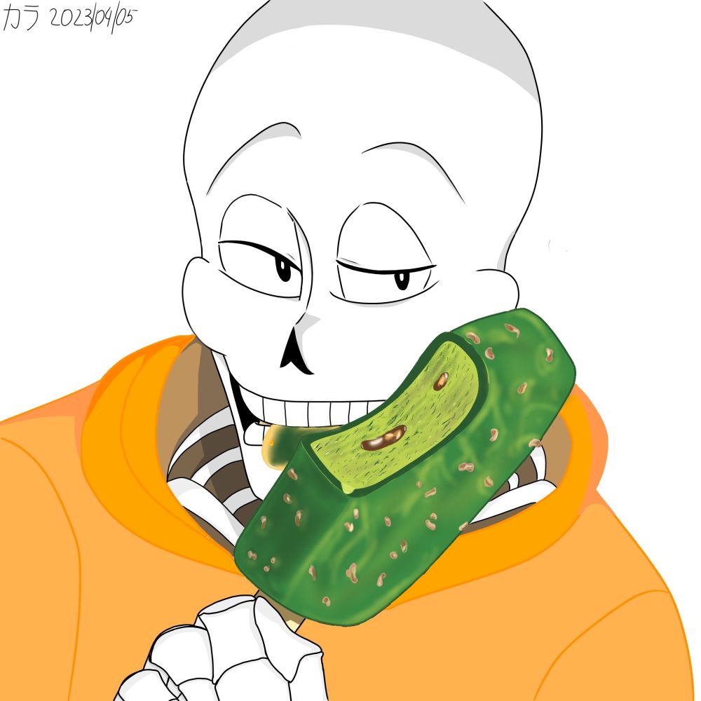Underswap Papyrus - Stretch - is eating matcha ice cream with crispy nut pieces and black sugar syrup filling.