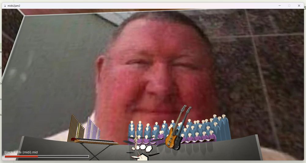 screenshot of midis2jam2 with the British Guy(tm) as the background