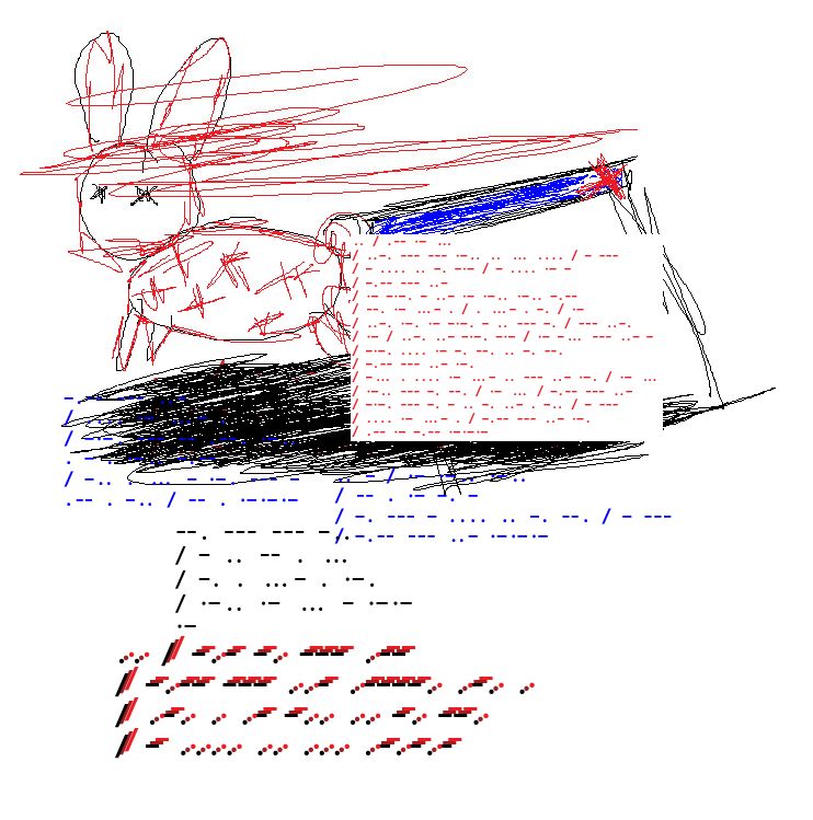 crude sketch of a deceased rabbit accompanied by morse code. art post.

👁️