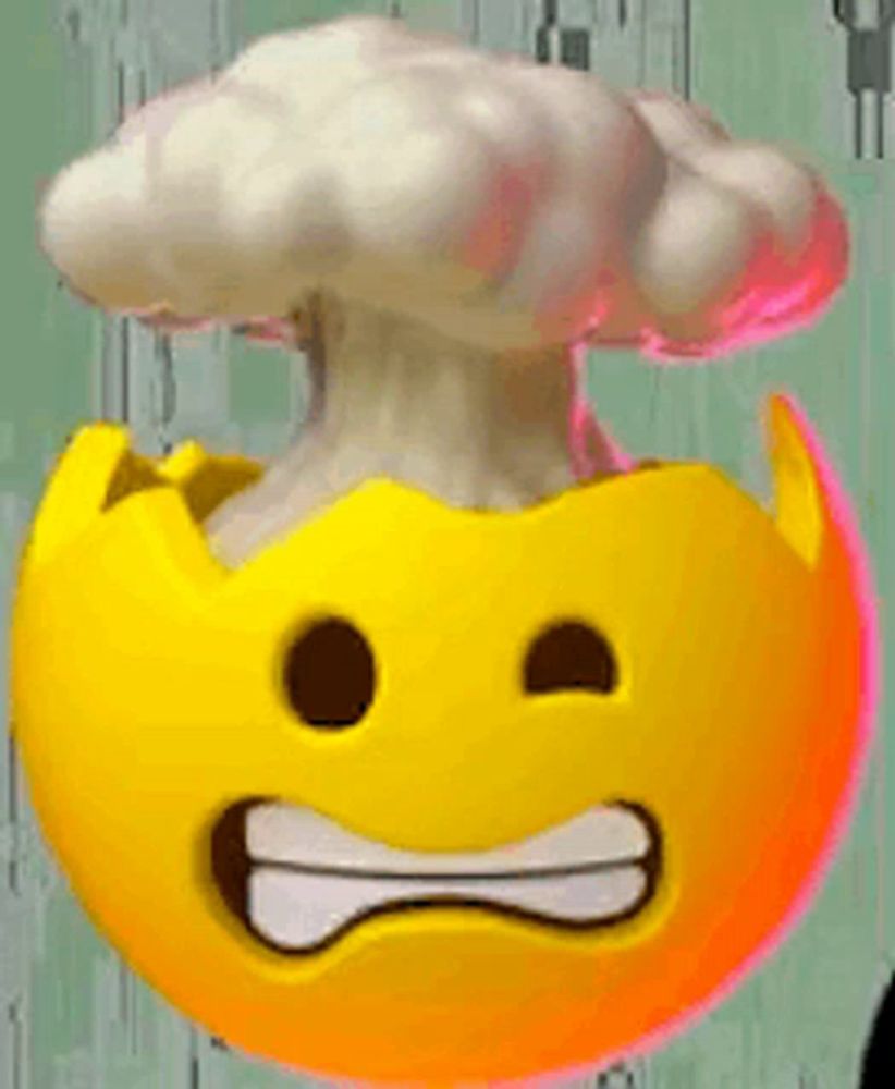 a yellow smiley face with a nuclear explosion coming out of it 's mouth