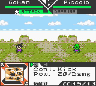 A screen shot from Dragon Ball Z: Legendary Super Warriors for the Game Boy Color.